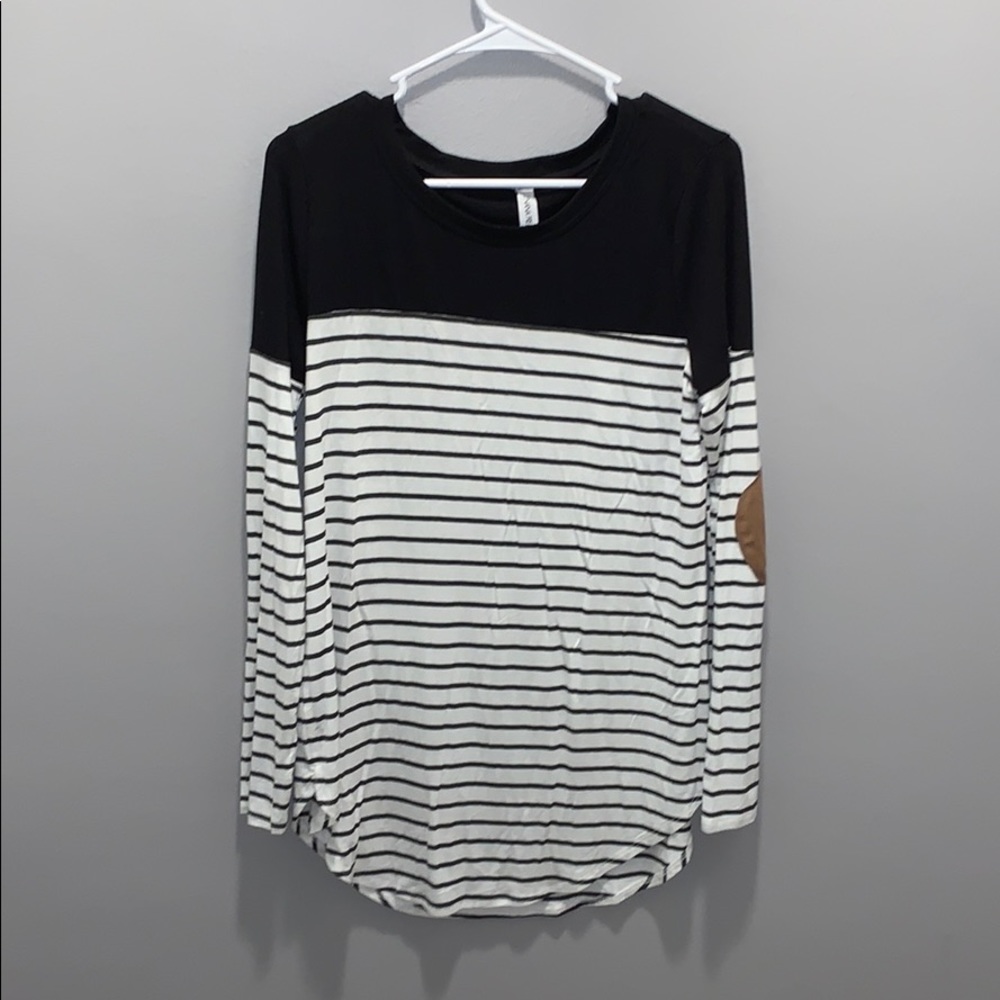 Long sleeved striped tee with suede elbow patches